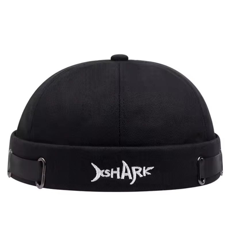 Vintage Schirmlose Atmungsaktive Haifisch-Stickerei Mütze Baumwolle Retro Herren Verstellbare Docker-Mütze Literarische Matrosenmütze Hip Hop Mütze
