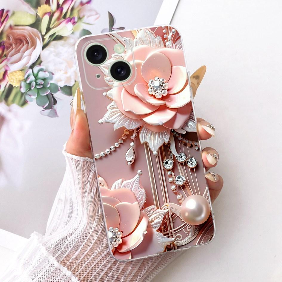 Silicone Case For iPhone 15 Pro Max Cover Stylish Flower Soft TPU Capa Protective Phone Covers For iPhone 15 15Plus 15Pro Bumper