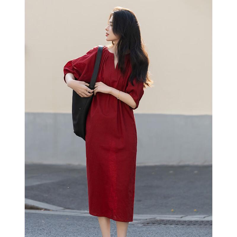 Demana Summer Petite Linen Blend Round Neck Straight Dress