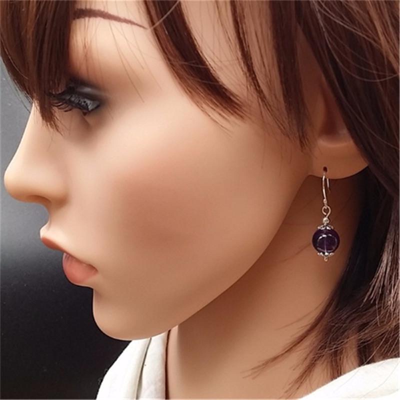 Women's Imitation Amethyst Agate Dangle and Stud Earrings in Silver
