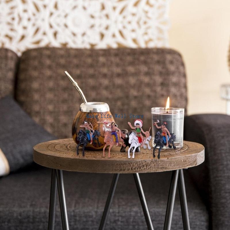  Pack Of 8 Cowboy Horse and Indian Figurines Plastic Office Desk Decoration for Kids and Adults