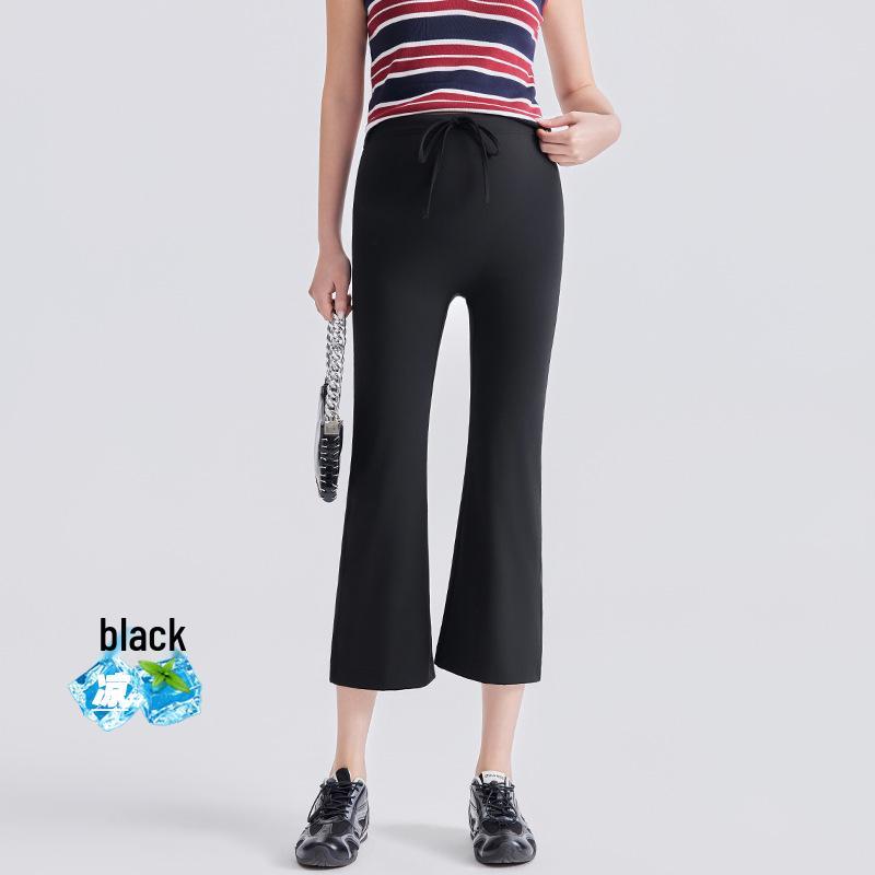 Maternity Summer Slim Fit Micro Flare Pants with Drawstring and No Lines - Lightweight, Fashionable & Comfortable. Medium
