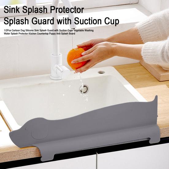 Yousheng 1/2Pcs Cartoon Dog Silicone Sink Splash Guard with Suction Cups Vegetable Washing Water Splash Protector Kitchen Countertop Puppy Anti-Splash
