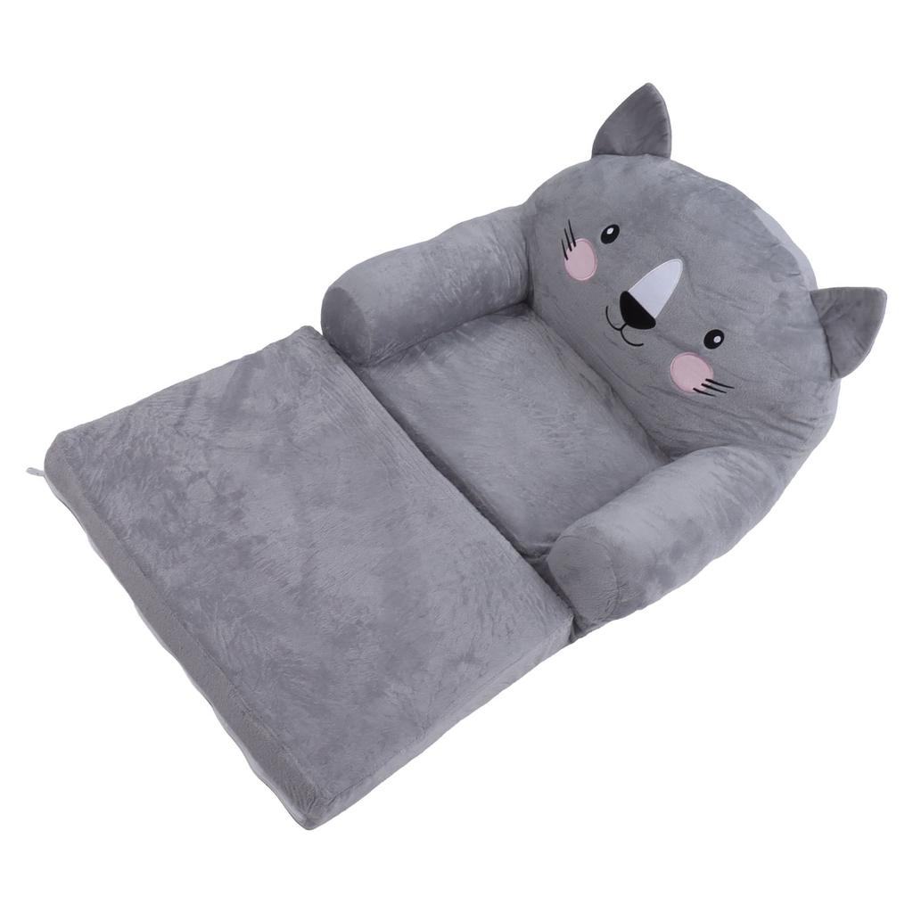 Toddler Chair Gray Cartoon Style Foldable Wide Handle Stable Backrest Breathable Baby Sofa for Home