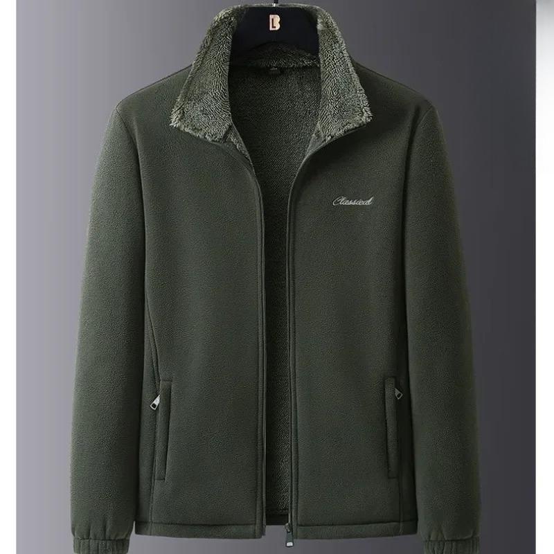 Winter Sports Fleece Jacket Men's Casual High-end Embroidered Zipper Pocket Warm Polar Jacket Male Outdoor Cold-proof Outwear