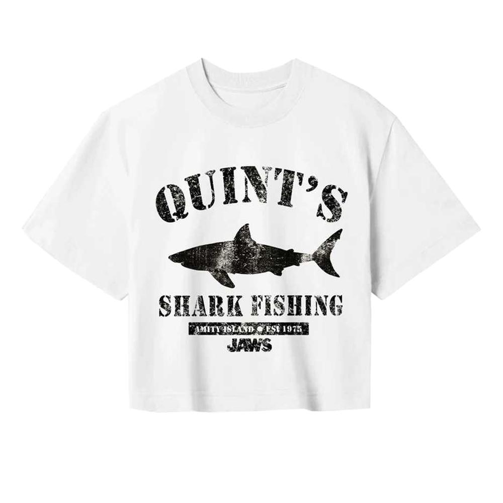 Jaws Womens/Ladies Quints Shark Fishing Crop T-Shirt