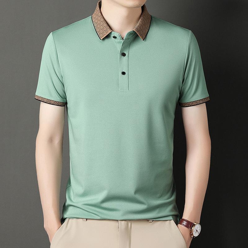 

Летняя мужская рубашка поло с короткими рукавами и лацканами, повседневная мужская одежда, топы, тонкая футболка с половиной рукава, средний зеленый цвет XXXXL