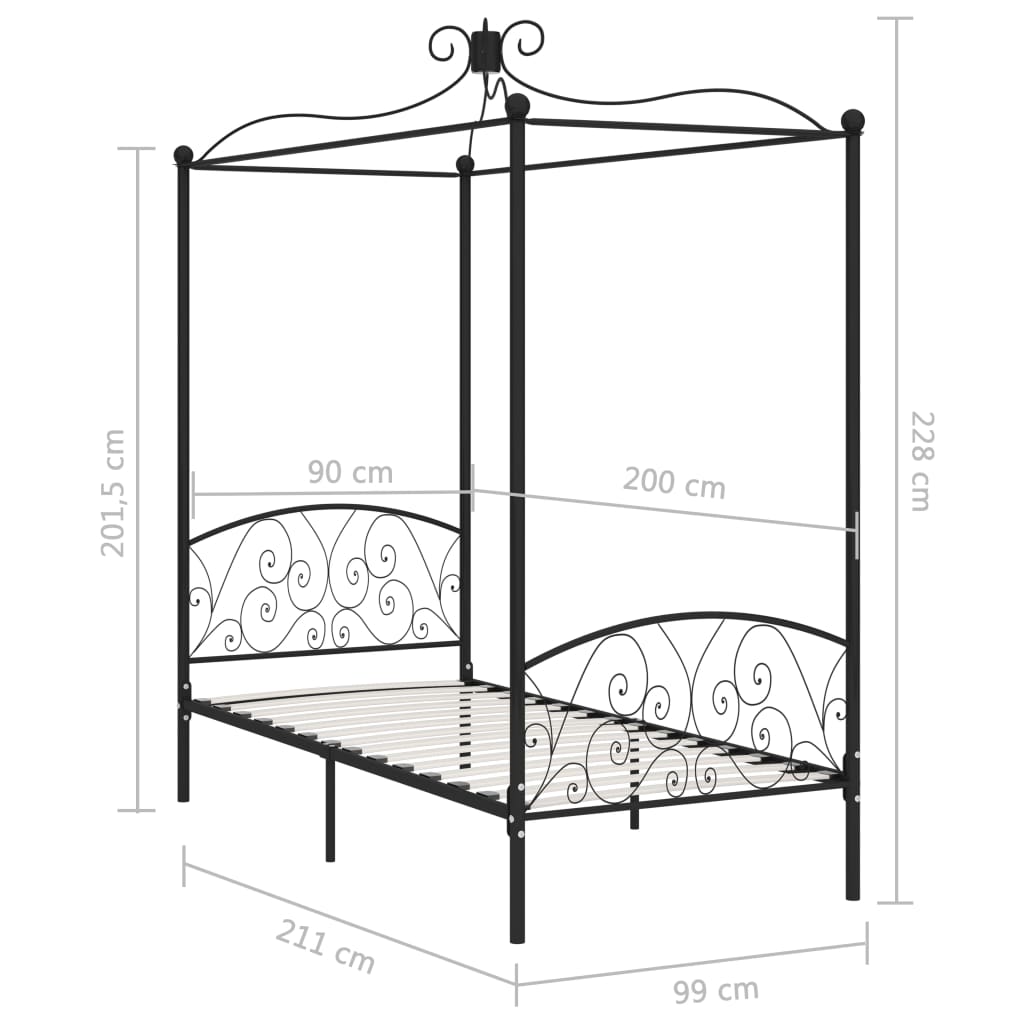 Black Metal Canopy Bed Frame 90 x 200 cm