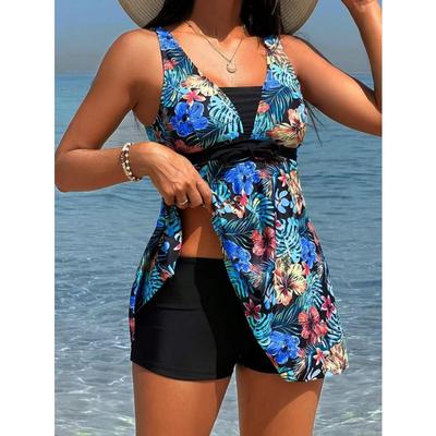 Women's Floral Print V-Neck Tankini With Shorts Two-Piece Swimsuit