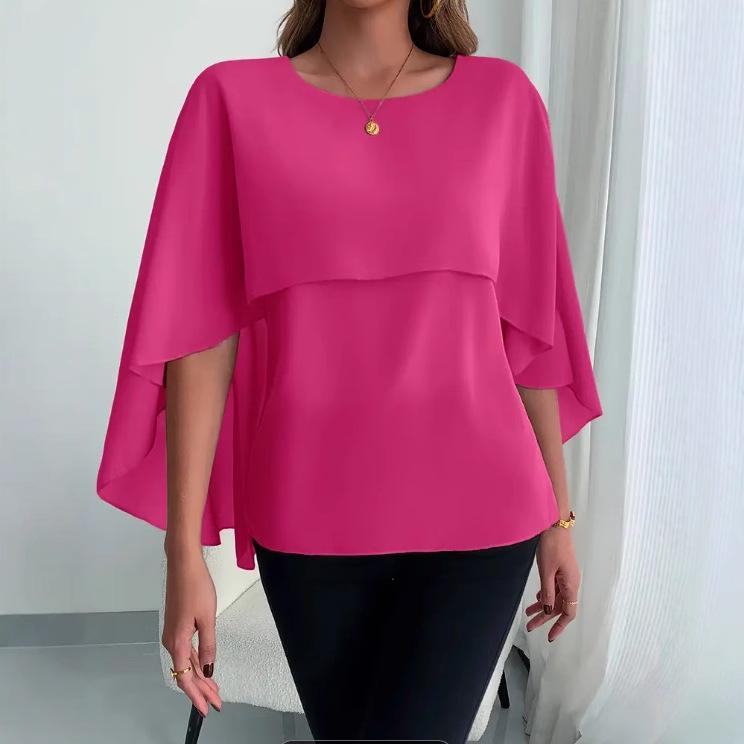 European and American Women's Versatile Layered Cape Sleeve Chiffon Blouse