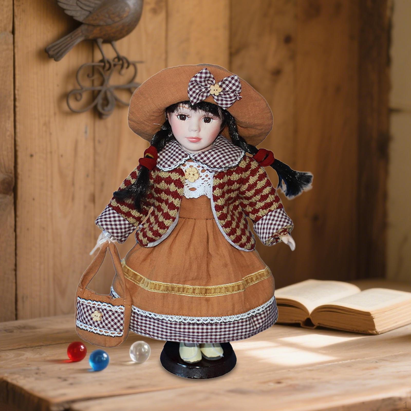 

Фарфоровая кукла Керамическое украшение для стола Коллекция Подарок на день рождения для детей Женщин Стоящая фигура коричневый