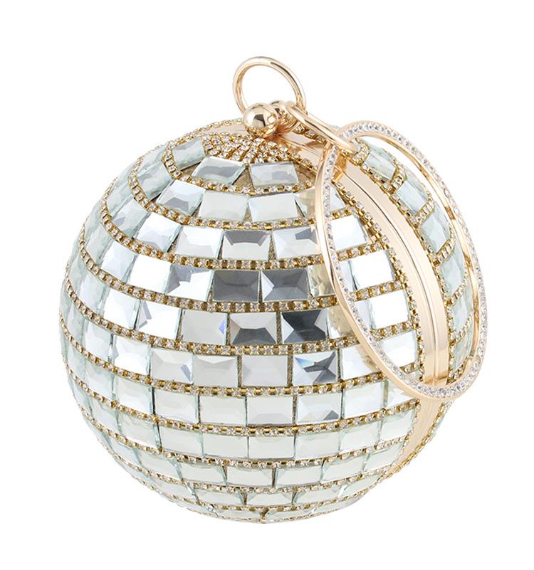 

Dazzling Glass Silver Women Clutch WHTUOHENG Round Ball Shape Girls Bling Sparkling Lady Purse Wedding Bridal Clutches Handbag 13cmX13cmX13cm