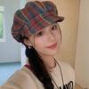 Vintage Plaid Newsboy Cap - 8-Panel British Baker Boy Hat for Women, Slimming Face Retro Flat Cap