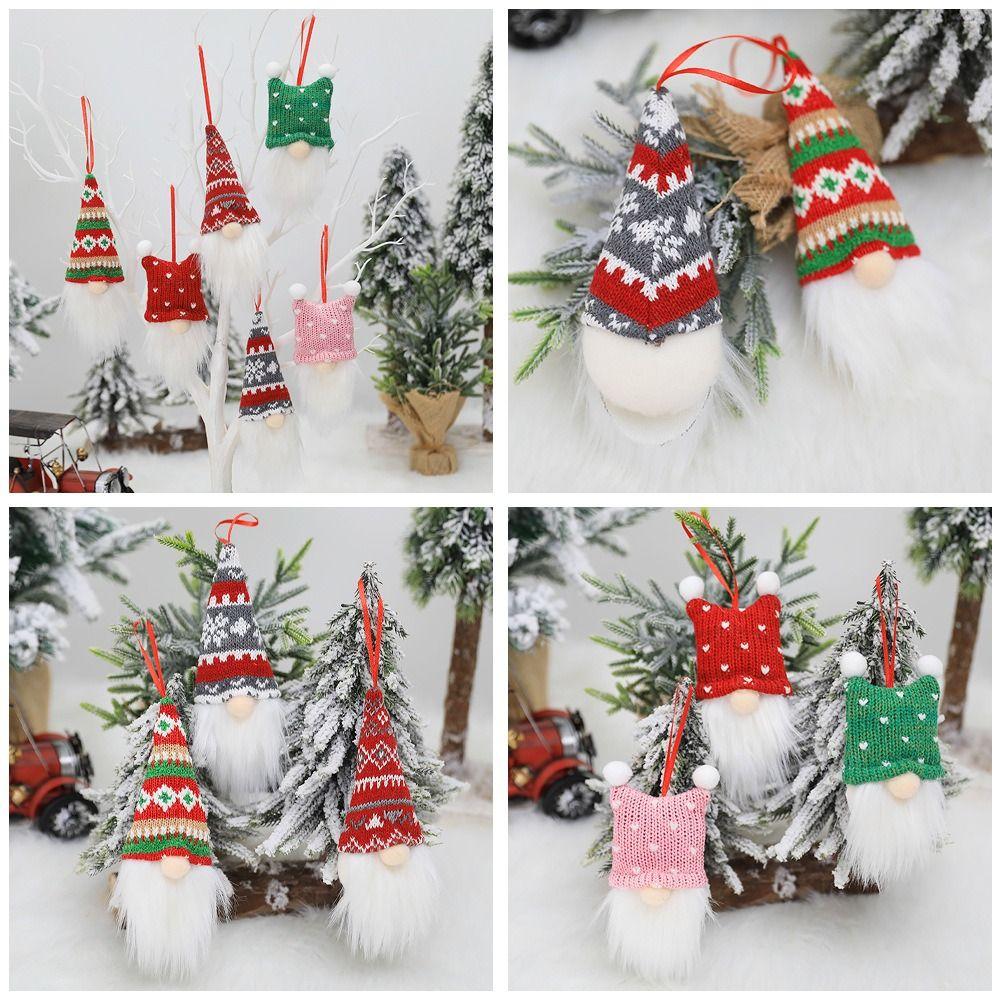 Nordic Style Knitted Doll Pendant Red Grey Xmas Tree Hanging Christmas Decoration Christmas Party
