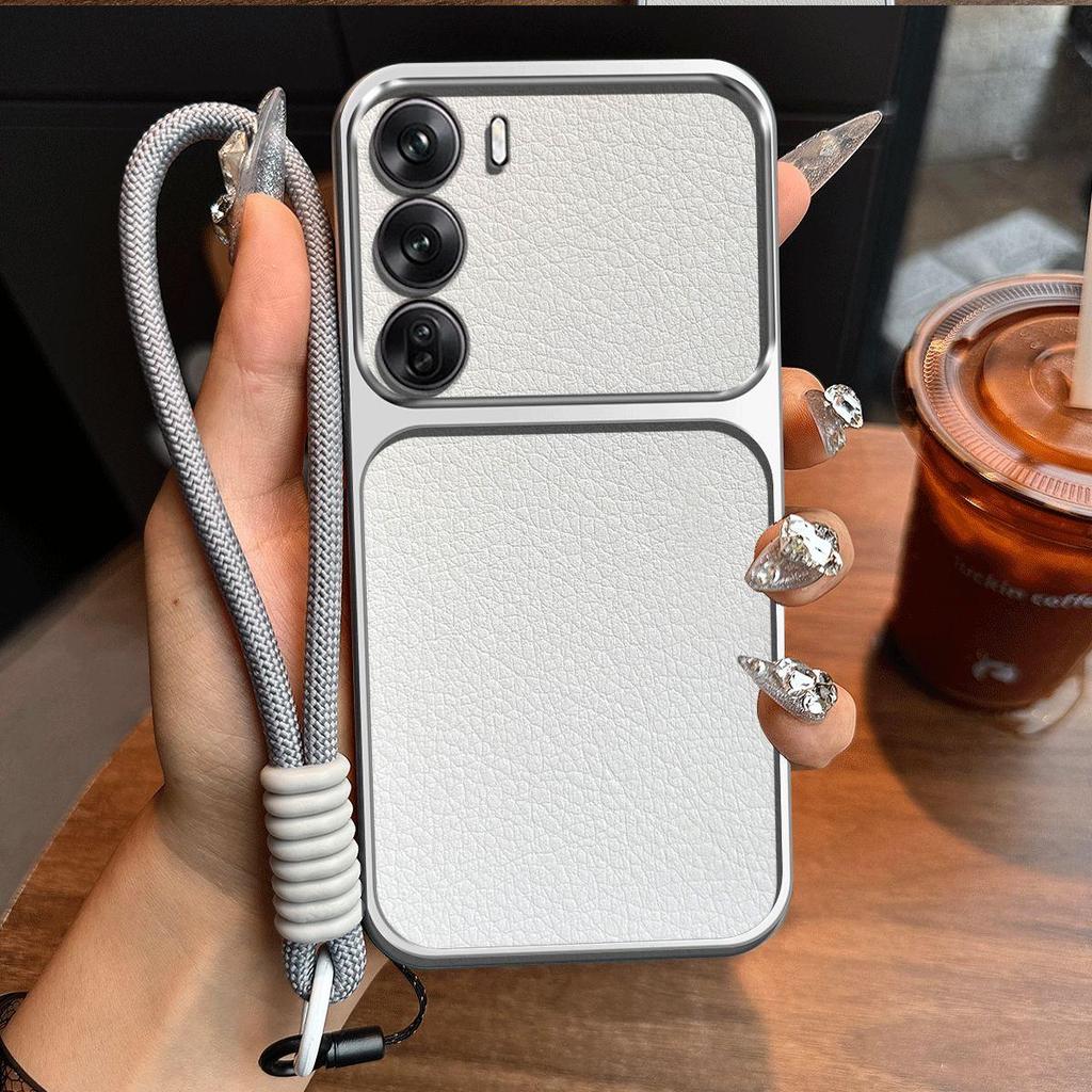 Luxury Big Window Phone Case with Lanyard for OPPO Reno12 5G Premium Textured Casing