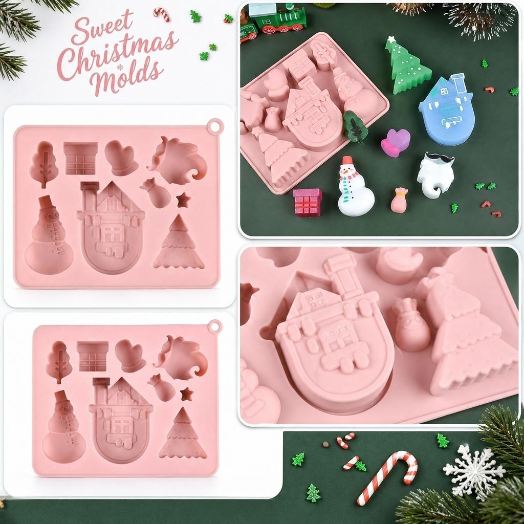 Christmas Silicone Candy Mold Cartoon Chocolate Mold DIY Home Use Candy Cheese Mold Flexible Non-Stick Baking Mold for Holiday Treats
