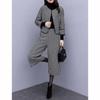 Completo Pantaloni Larghi Coreani Moda Autunno Inverno Tempo Libero Manica Sette Punti Cappotto di Lana Giacca a Quadri Outfit Donna