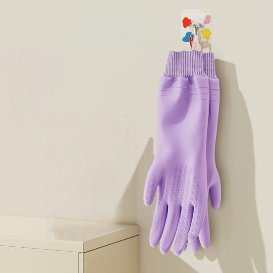 1 Pair Housework Gloves Elastic Textured Cuffs Prevent Water Backflow Cleaning Gloves Grease Removing Gloves