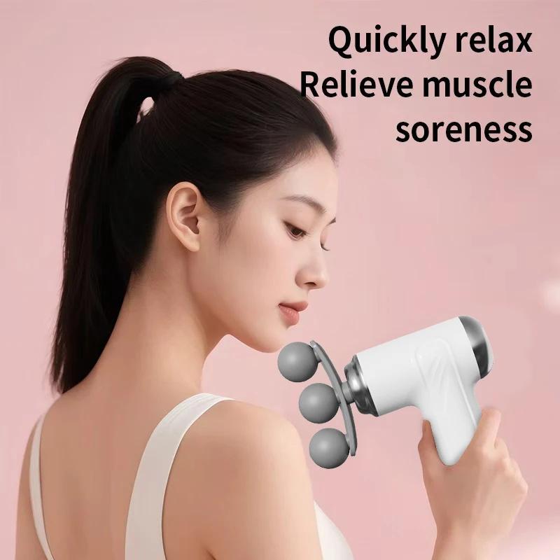 Portable and compact multi speed adjustable multi head sports fascia gun, deep impact relief muscle soreness electric massager
