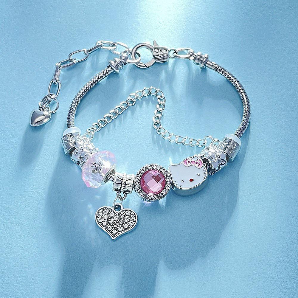 Hello Kitty Rosa Pandora Armband - Niedliches Cartoon-Katzen-Charme-Bügelarmband Schmuck