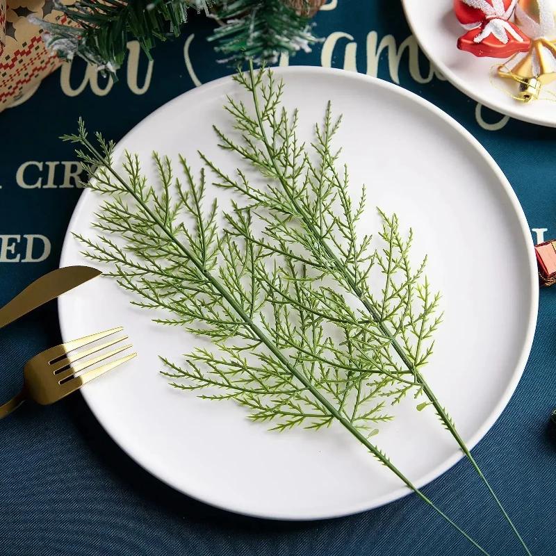 1/60pcs Artificial Pine Branches Fake Plant Leaves Green Pine Tree Branches Christmas Tree Ornaments New Year Party Decoration