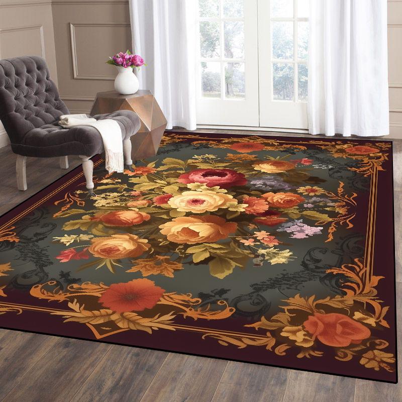 Alfombra Estilo Europeo Decoración Salón Patrón Lujoso Felpudo Retro Área Grande Alfombra Dormitorio Salón Lavable Antideslizante 60x90cm door mat