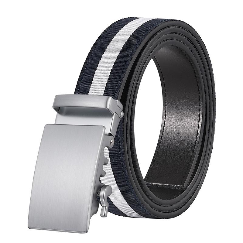 

Men S Belt Canvas Automatic Belt Glossy Silver Buckle 140*3.15cm