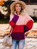 Women's Autumn Winter Knit Set Sweater Loose Patchwork Color One-Shoulder Crewneck Pullover