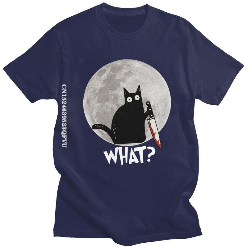 What Cat Full Moon Tshirt Unisex T Shirt Trendy Funny Halloween Black Murderous Cat With Knife TShirts Cotton Tee Free Shipping