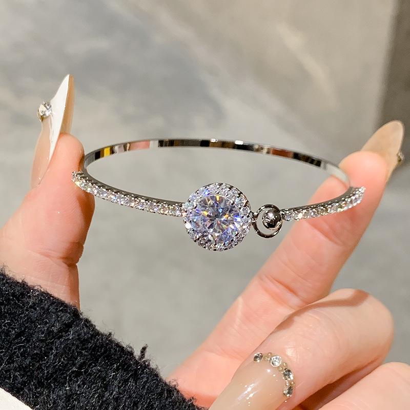 

Women s Luxury Silver Bangle with Full Round Diamonds