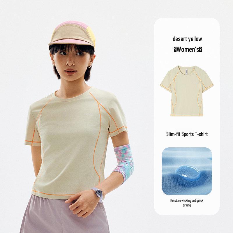 YX-Tantuo Women s Quick-Dry Short Sleeve T-shirt: Breathable, Sun-Protective, Antibacterial for Summer Sports & Running. Small жёлтый