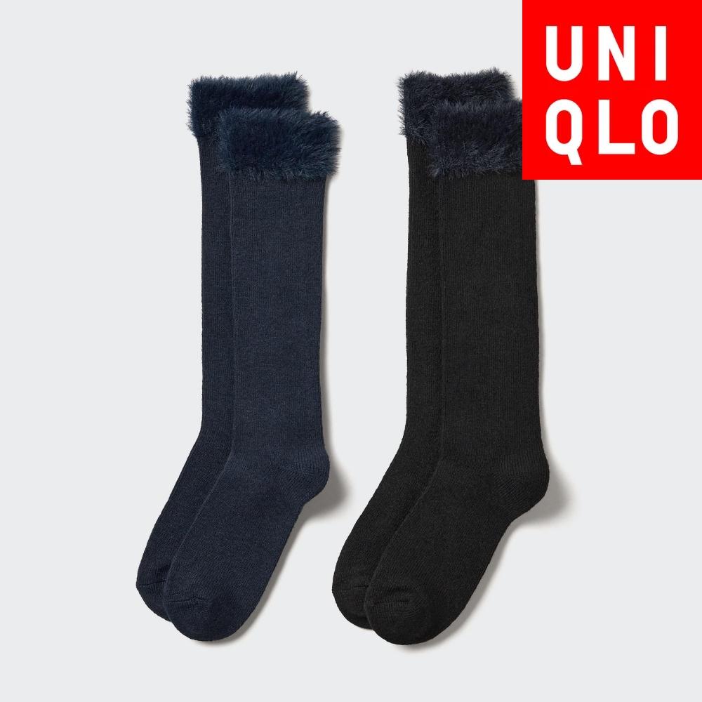 

НОСКИ UNIQLO GIRLS HEATTECH HIGH 2P FURRY 69 NAVY/Kids 18cm