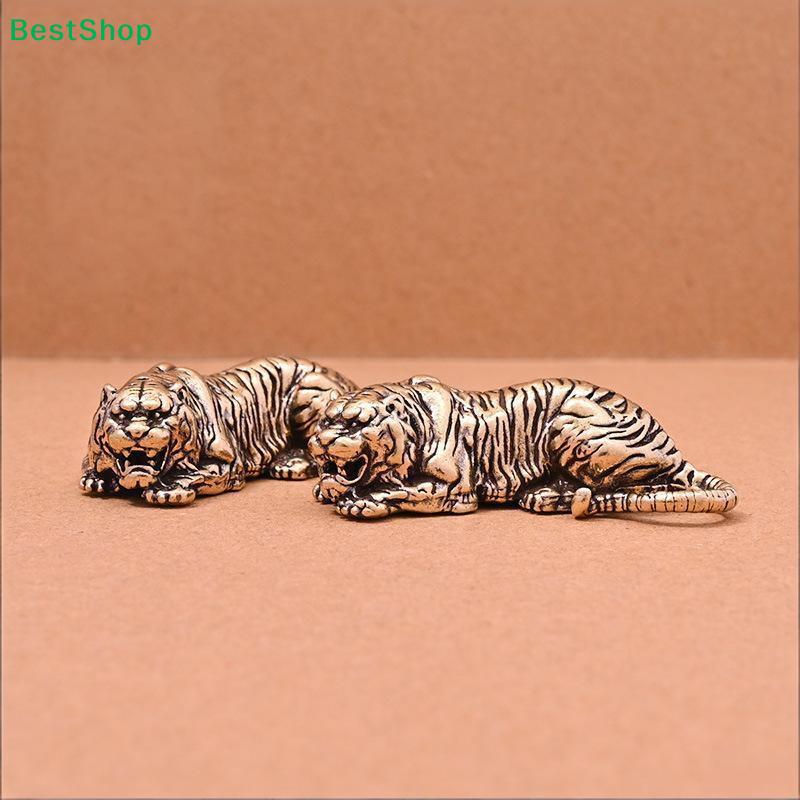 Mini Brass Tiger Figurine, Vintage Solid Brass Crouching Tiger Ornament for Desk Decor & Handheld Play