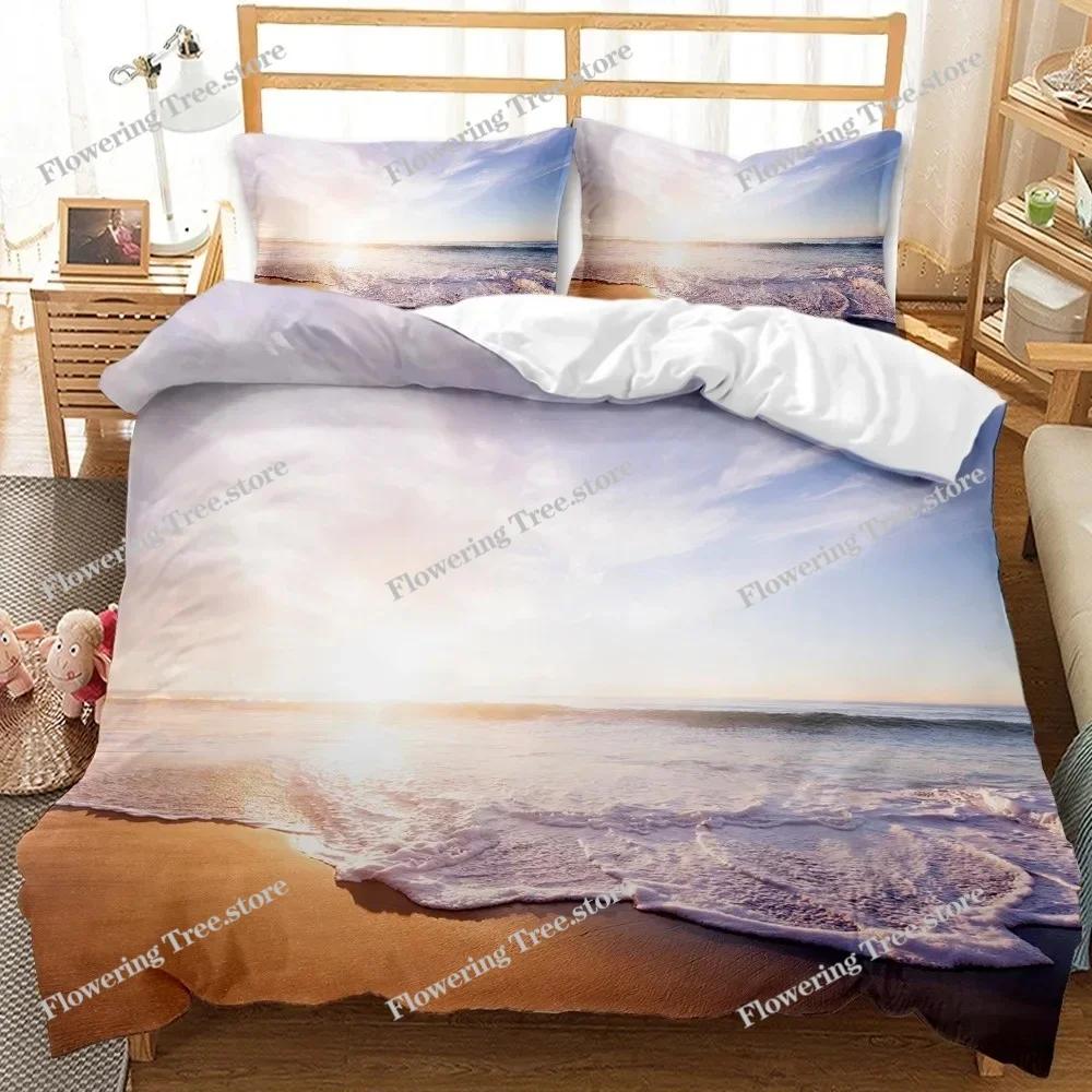 Beach Themed Bedding Set Blue Ocean Duvet Cover Set Starfish Coastal Bedding Beach QueenKingFull Polyester Comforter Cover