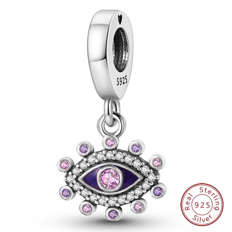 Fit 925 Silver Charms Beads Mysterious Devil's Eye Fatima's Hand Pendant Charms For Women Fine DIY Jewelry