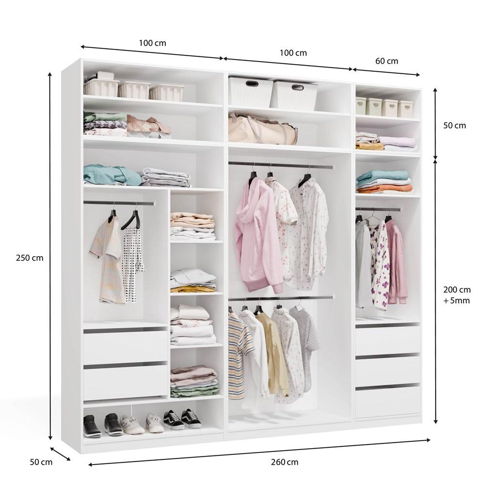 Armario Modular Openo Set 260/250 Blanco Cajones Barras Estantes Grande Para Dormitorio