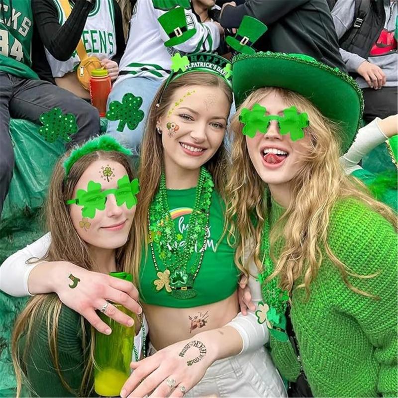 Saint Patricks Day Accessories Party Favors Shamrock Glasses Beaded Necklace for Irish Saint Patrick's Day Decorations