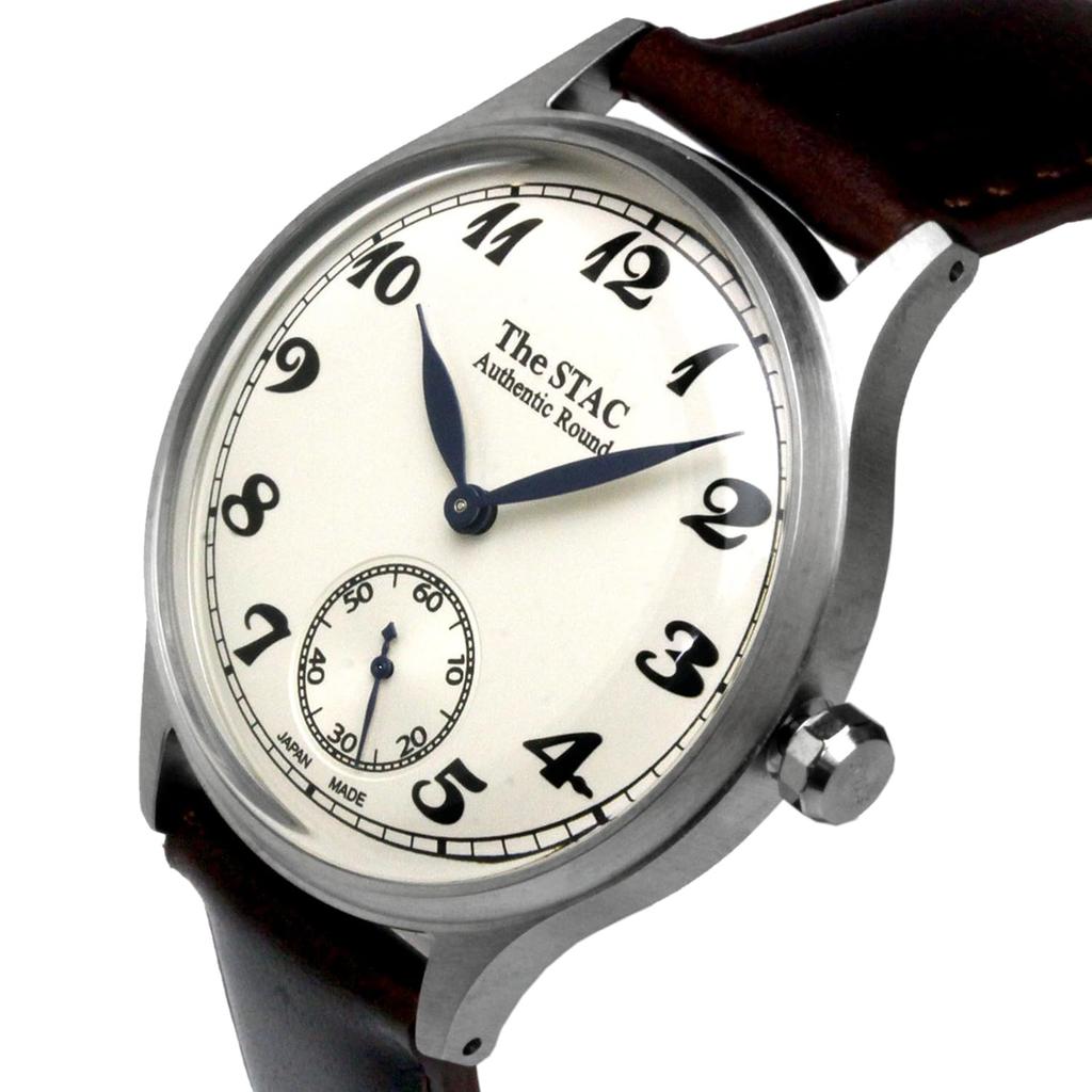 The STAC Japanese-Made Wristwatch, 36mm, Classic Retro Design, Men's, Women's, Unisex, White with Brown Leather, ST-AR002