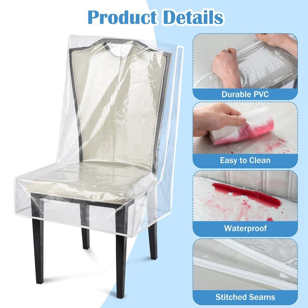 PVC Dining Chair Covers Stain Resistant Pet Claw Resistant Clear Seat Protector Waterproof Oil-proof Kitchen Chair Protectors