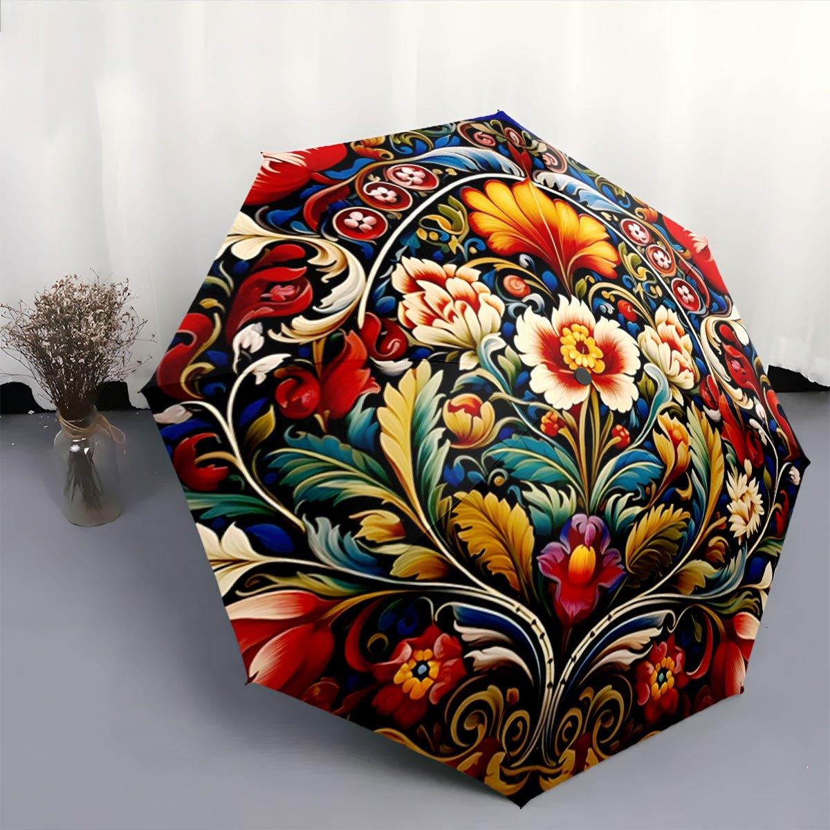 

Folding Umbrella with Name/Text & Floral on Black - Open/Close, Compact Portable Canopy for /, Christmas Gifts, Everyday Use - Iron&8K