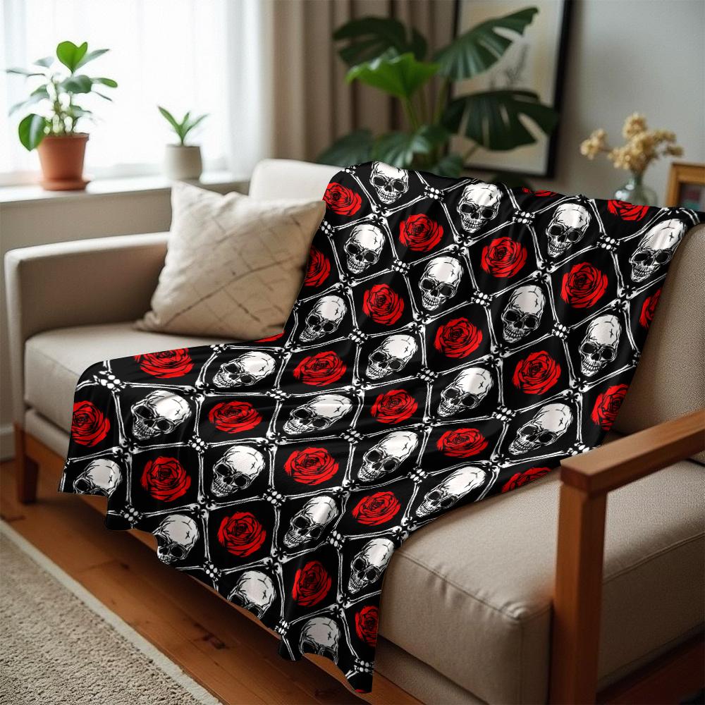 Skull Rose Lattice Anime Cartoon Flannel Blanket Soft Warm Throw for Bedroom Sofa Car Kids Holiday Gift