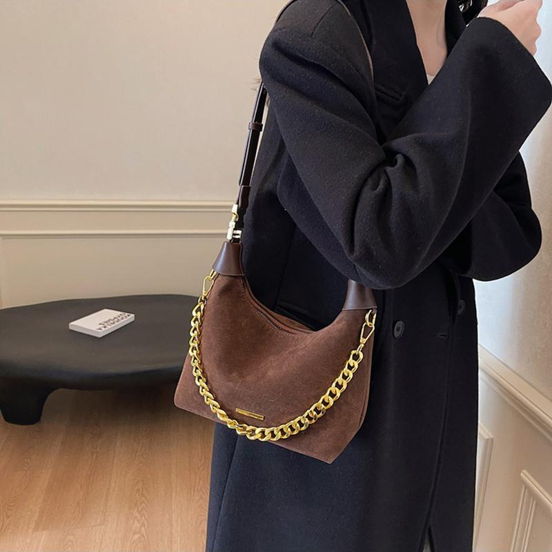 French Style Versatile Suede Handbag Women's Casual Crossbody Bag Retro Texture Single Shoulder Bag Neutral Minimalist Style