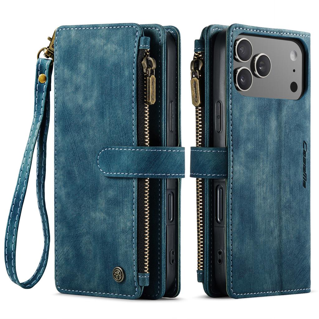 Premium Zakelijk Lederen Hoesje Voor iPhone 17 16 15 14 13 12 11 Pro Max Plus 17Air 16E 13 Mini SE3 Portemonnee met Rits Flip Cover met Kaarthouder