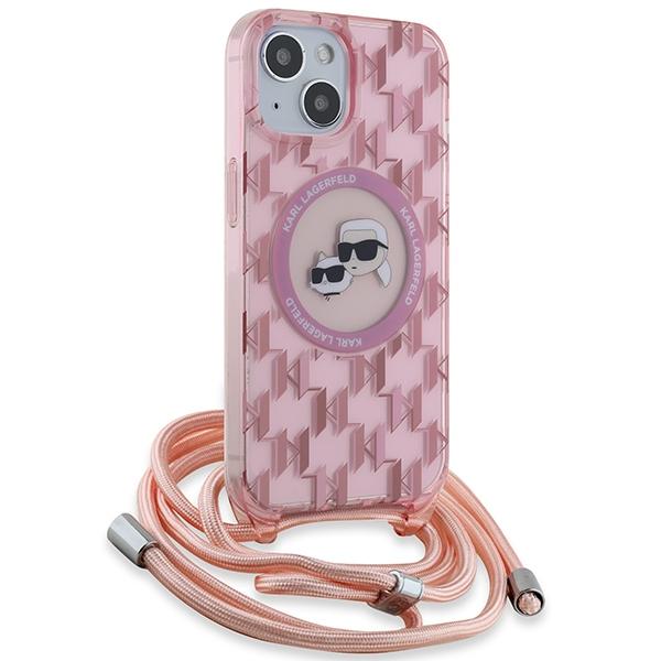 Karl Lagerfeld Klhmp15Shckcklcp Iphone 15 / 14 / 13  6.1 Rosa/Pink Hardcase Iml Crossbody Monogram Karl & Choupette Head Magsafe