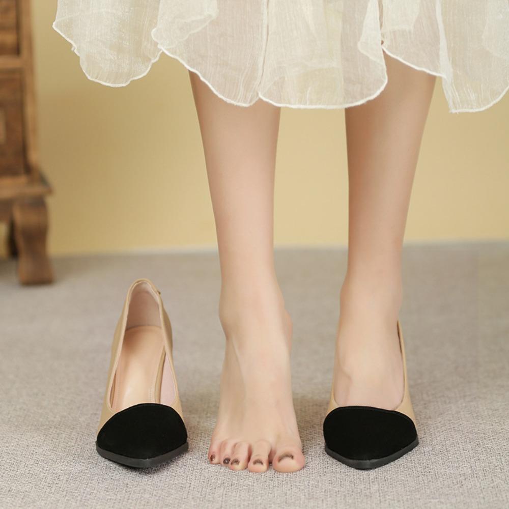 Women Leather Pointed Toe Wedges High Heel 5cm-8cm Slip on Comfortable Soft Sole Work Shoes Wide Heels Women Pumps Women Shoes