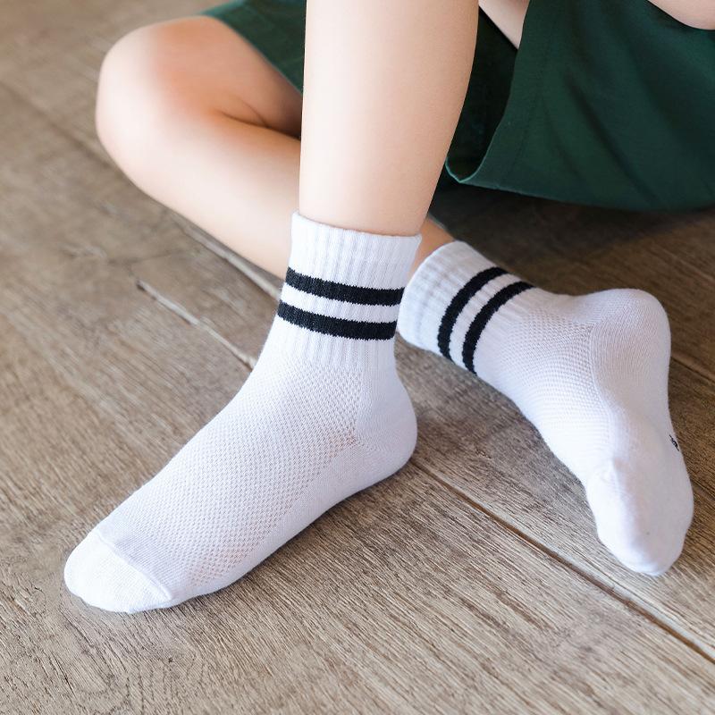 Children's Socks Spring Summer Thin Mesh Socks Solid Colour Boys Short Socks Girls White Student Mid-calf Socks Baby Socks