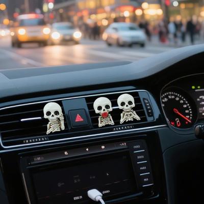 3 יחידות מבשמי אוויר לרכב גולגולת גולגולת מחייכת גותית קליפס פתח אוורור לרכב מפזר ארומתרפיה לרכב קישוט פנים לרכב להאלווין