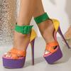 Pesstwei Fashion Nightclub Sexy Open Toe Buckle Color Matching Stiletto Heels Sandals Women Designer Hollow Out Platform Shoes