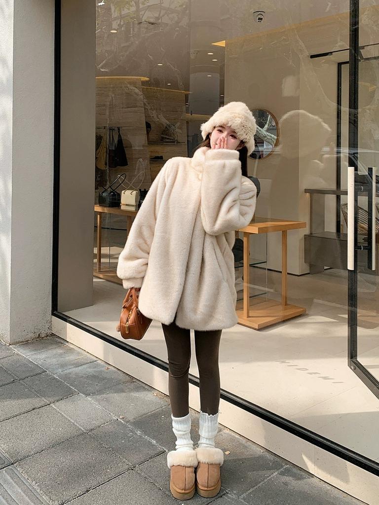 Dongxin imitation mink fur integrated fur jacket environmentally friendly artificial plush coat women's medium length loose and thick