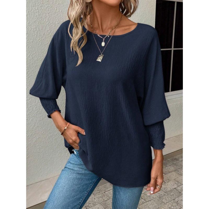 Women S Casual Solid Color Round Neck 9 10 Sleeve Pullover T Shirt